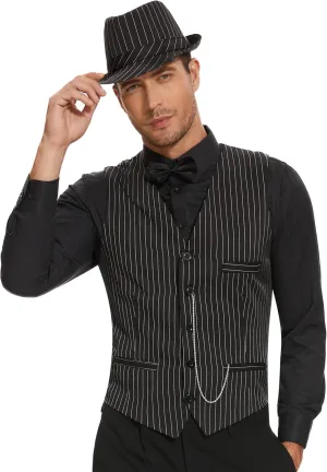 1920s Mens Costume Roaring 20s Costumes Outfit with Gangster Vest,Fedora Hat,Bow tie