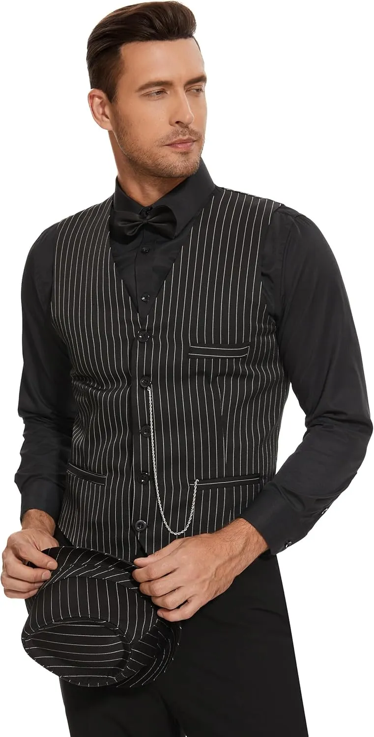 1920s Mens Costume Roaring 20s Costumes Outfit with Gangster Vest,Fedora Hat,Bow tie