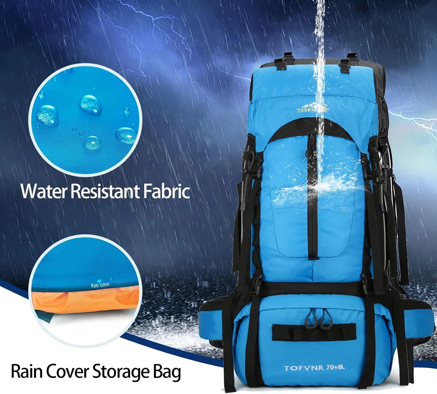 75L Hiking Backpack, Water Resistant Lightweight Outdoor Sport Daypack Travel Bag for Camping Climbing Touring (Light Blue)