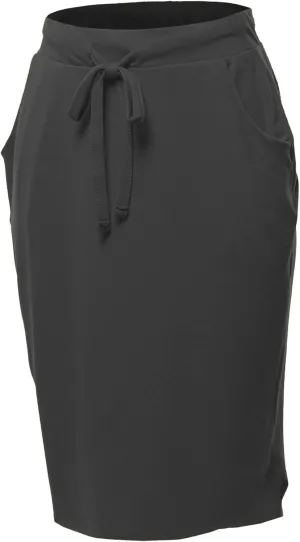 A2Y Women's Elastic Waist Self Tie Tulip Hem Side Pocket Skirt