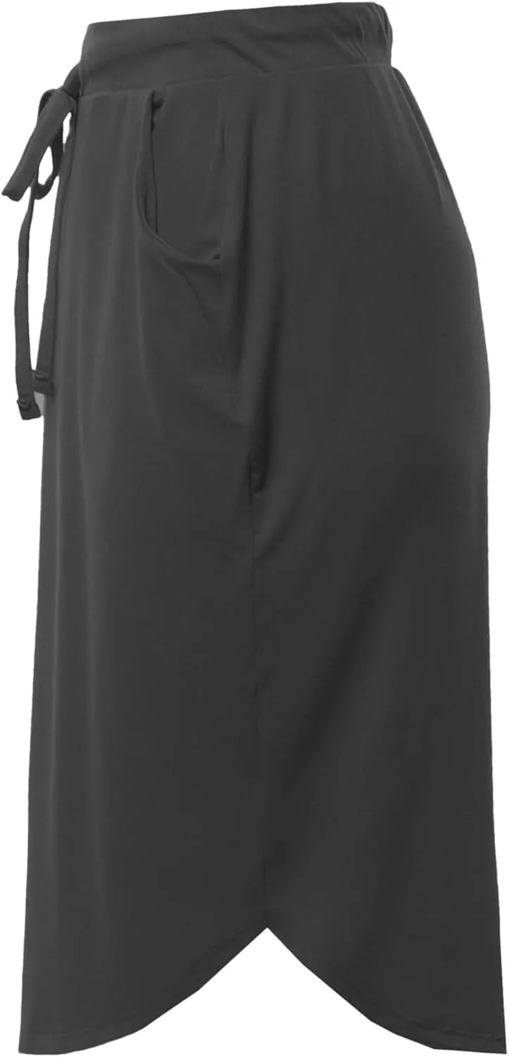 A2Y Women's Elastic Waist Self Tie Tulip Hem Side Pocket Skirt