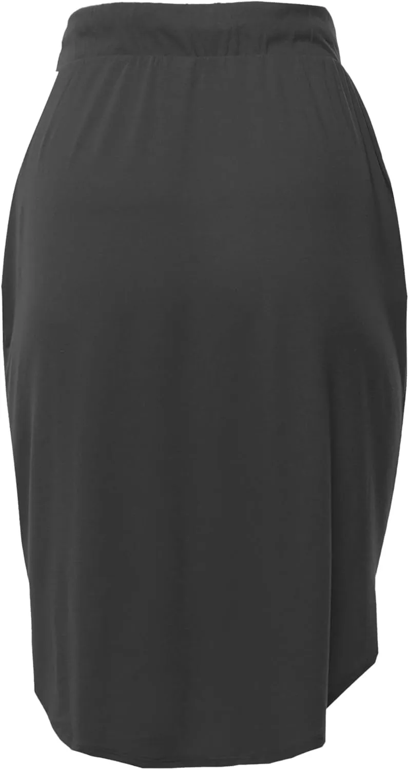 A2Y Women's Elastic Waist Self Tie Tulip Hem Side Pocket Skirt