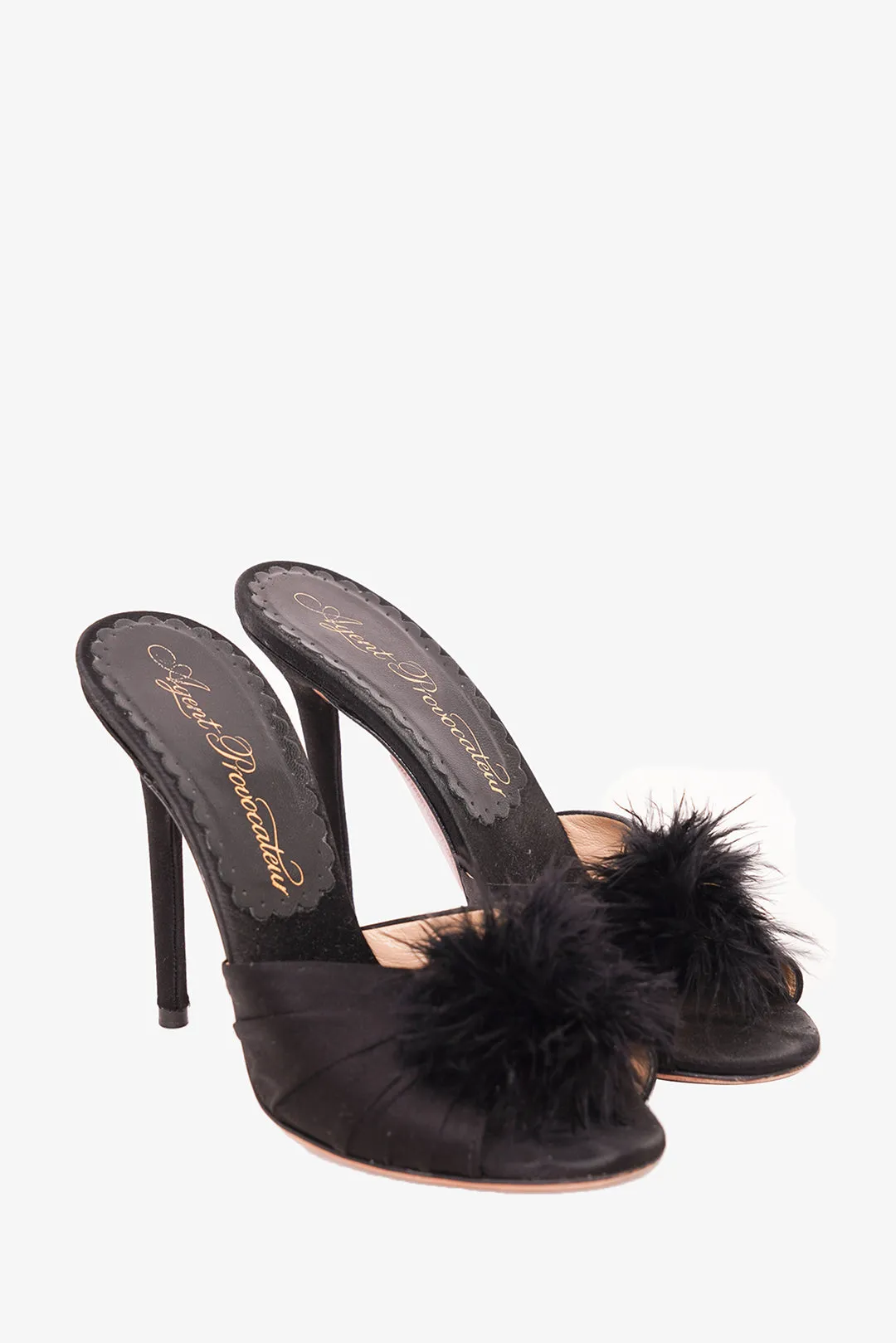 Agent Provocateur Black Satin Pumps With Feather Size 36