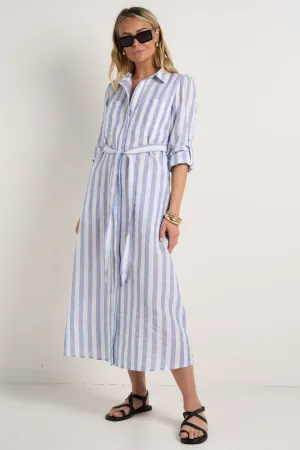 AMONG THE BRAVE CYPRUS STRIPE LS SHIRT MIDI DRESS