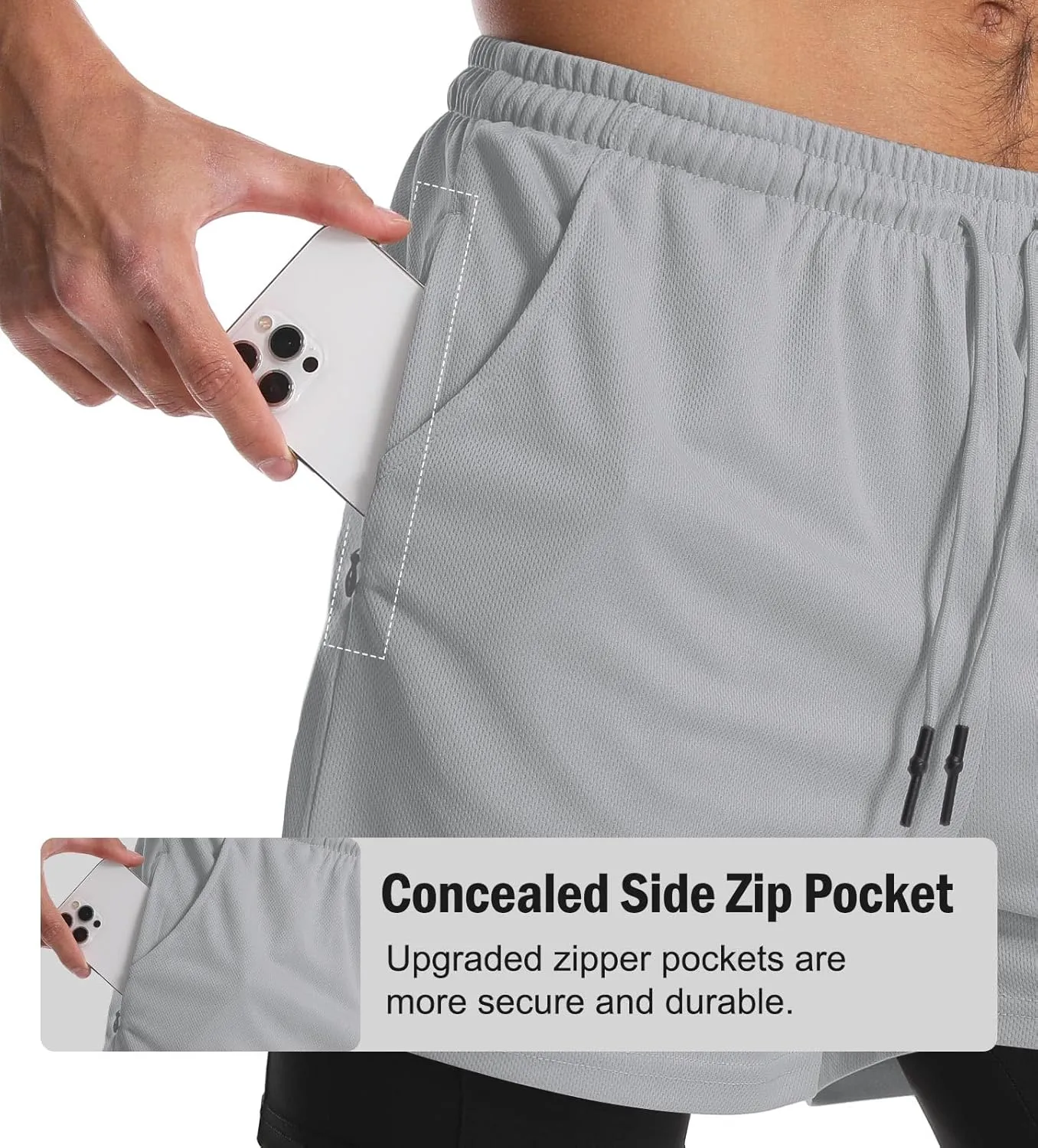 Aolesy Men's 2 in 1 Running Shorts Quick Dry Gym 5" Athletic Workout Shorts with Pockets