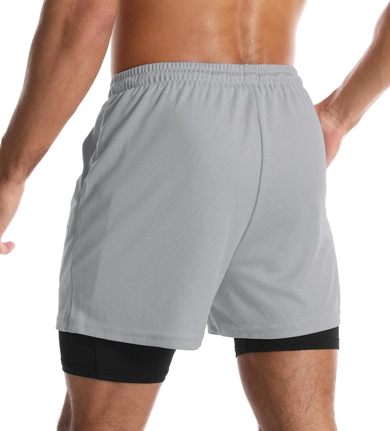 Aolesy Men's 2 in 1 Running Shorts Quick Dry Gym 5" Athletic Workout Shorts with Pockets