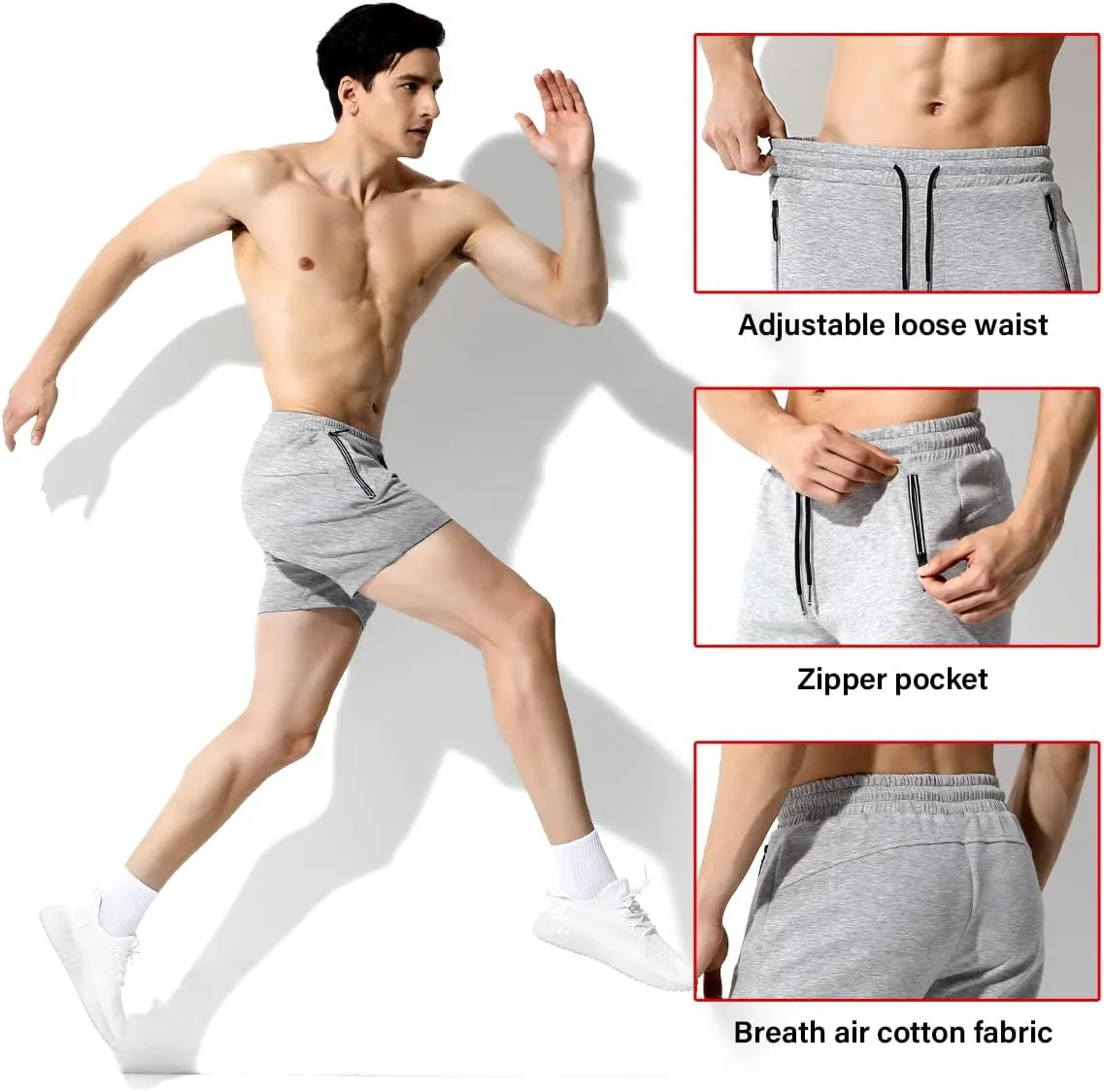Arjen Kroos Mens Running Shorts, 3 Inch Athletic Shorts for Men Quick Dry, Drawstring Gym Shorts with Zipper Pockets