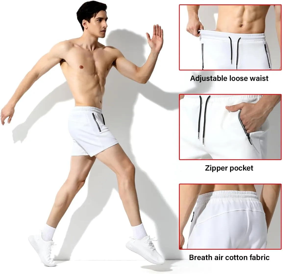 Arjen Kroos Mens Running Shorts, 3 Inch Athletic Shorts for Men Quick Dry, Drawstring Gym Shorts with Zipper Pockets