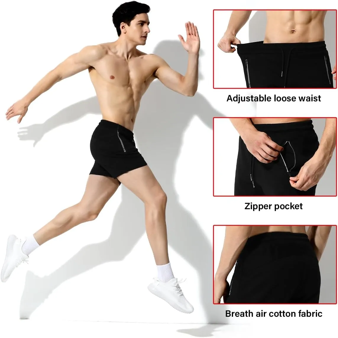 Arjen Kroos Mens Running Shorts, 3 Inch Athletic Shorts for Men Quick Dry, Drawstring Gym Shorts with Zipper Pockets