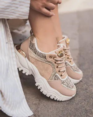 Basket femme taupe à lacets semelle épaisse - Davina