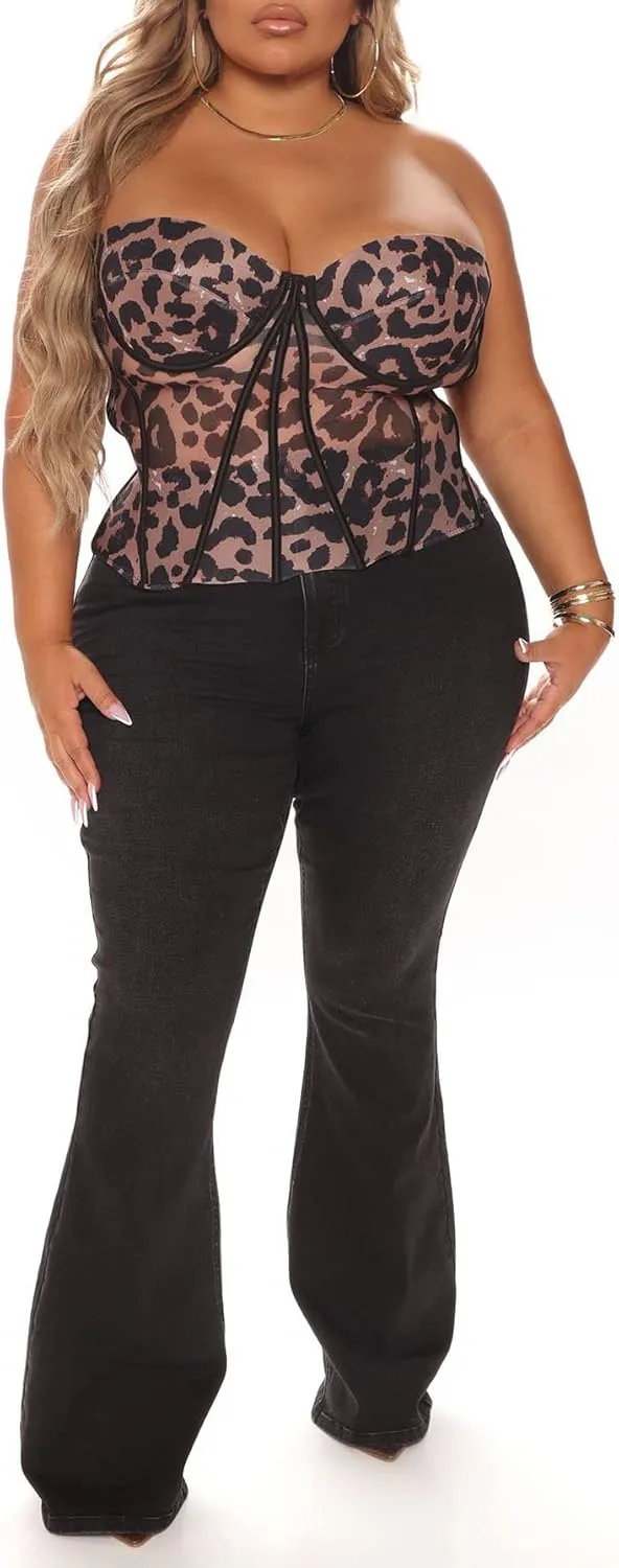 BessCops Plus Size Bell Bottom Jeans for Women Elastic High Waisted Classic Flared Denim Pants