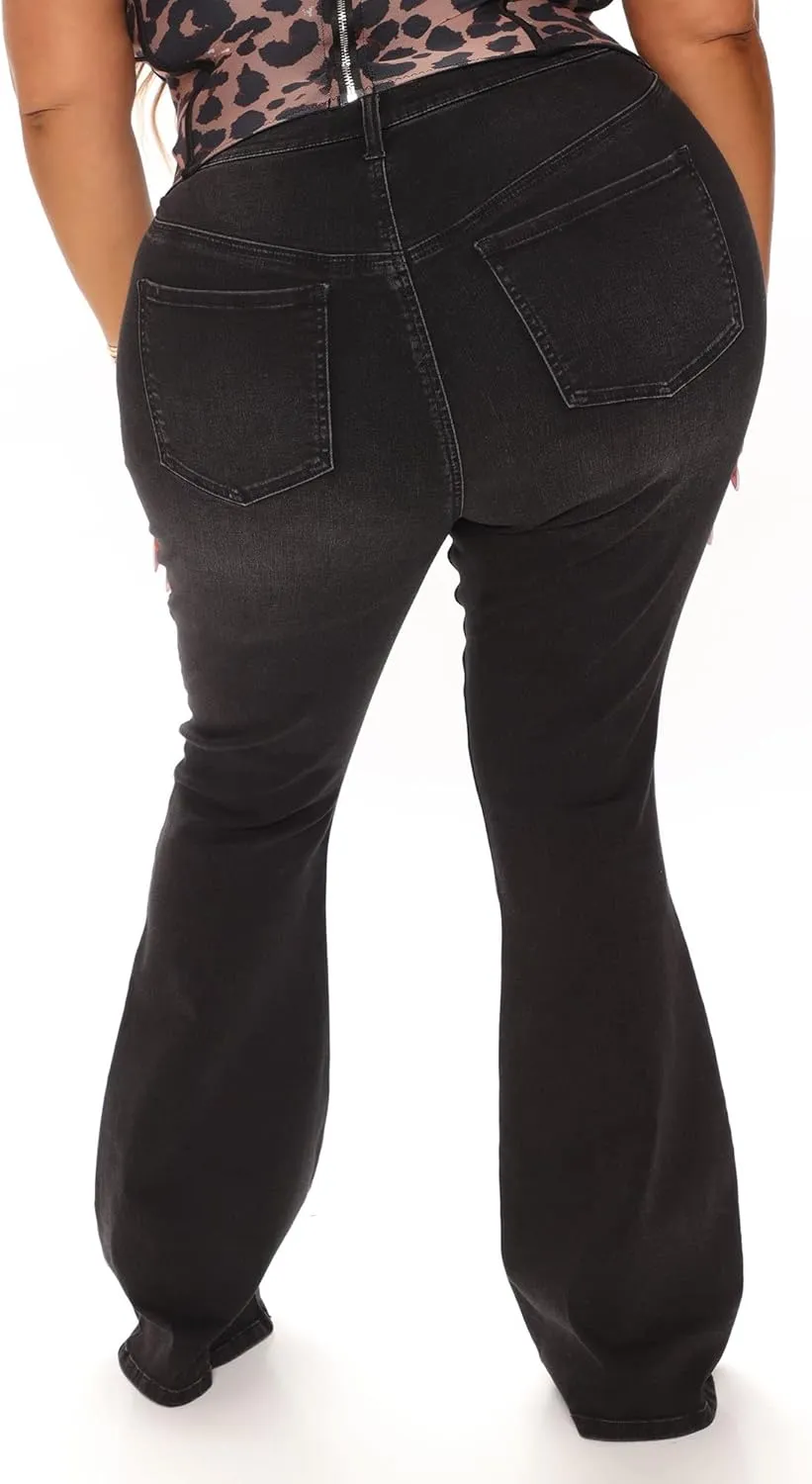 BessCops Plus Size Bell Bottom Jeans for Women Elastic High Waisted Classic Flared Denim Pants