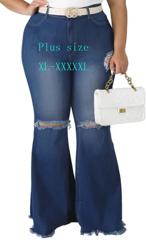 BessCops Plus Size Bell Bottom Jeans for Women Elastic High Waisted Classic Flared Denim Pants