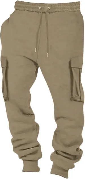 BIFUTON Cargo Joggers Men,Baggy Sweatpants Men Cotton Elastic Waist Drawstring Running Pants Warm Workout Pants with Pockets