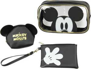 Bioworld Disney Mickey Mouse 3-Piece Toiletry Bag Set With Clear Cosmetic Bag Beauty Essentials Storage Gift Set