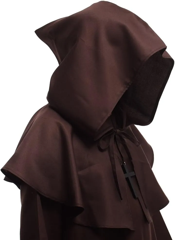 BLESSUME Friar Medieval Hooded Robe Monk Renaissance Priest Halloween Cosplay Costume