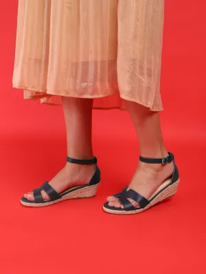 Blue PU Stylish Buckle Wedges (TC-RS3659-BLU)