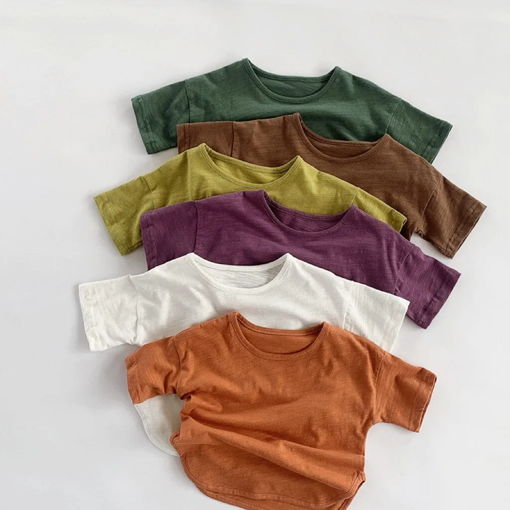 Bobo Solid Color Slub Cotton Summer Tee
