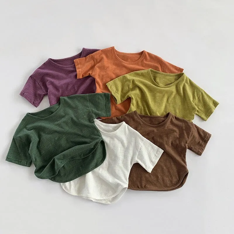 Bobo Solid Color Slub Cotton Summer Tee