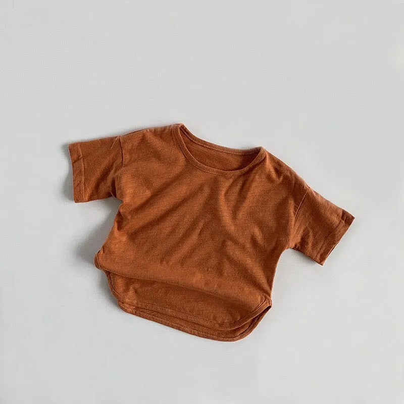 Bobo Solid Color Slub Cotton Summer Tee
