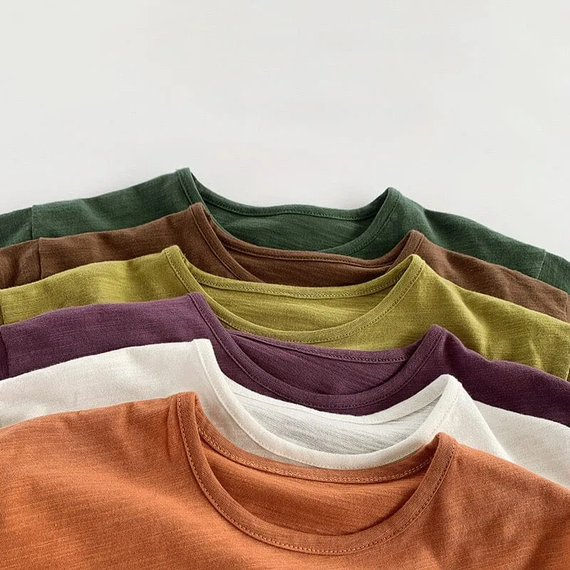 Bobo Solid Color Slub Cotton Summer Tee
