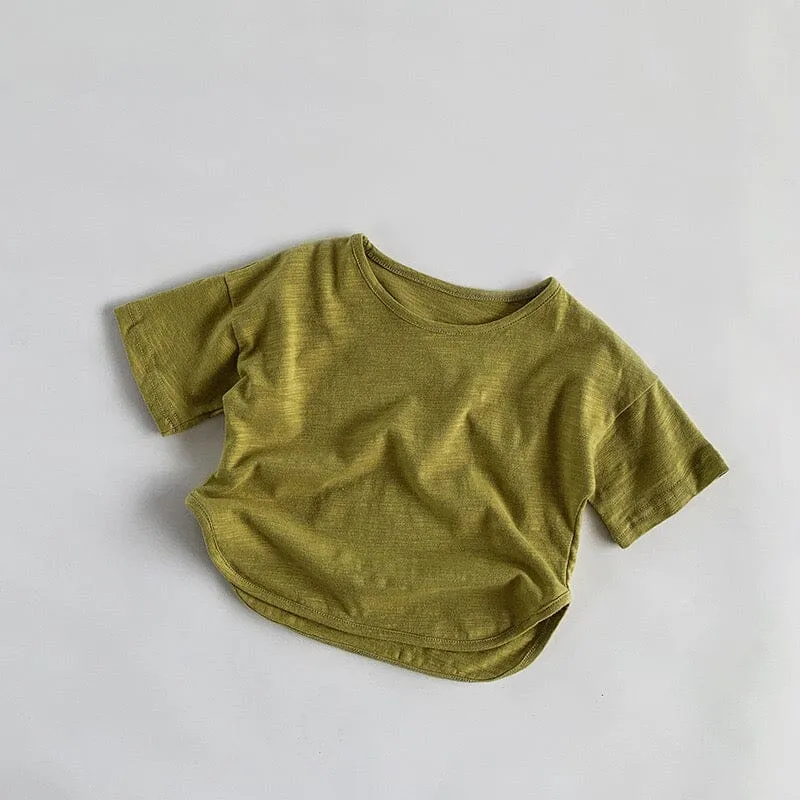 Bobo Solid Color Slub Cotton Summer Tee