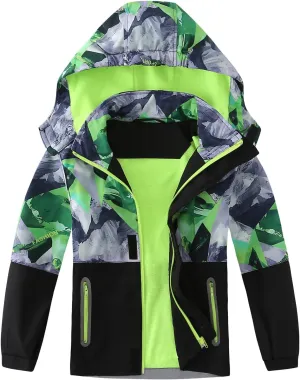 Boys Rain Jacket Lightweight Waterproof Hooded Fleece Lined Raincoat Windbreakers