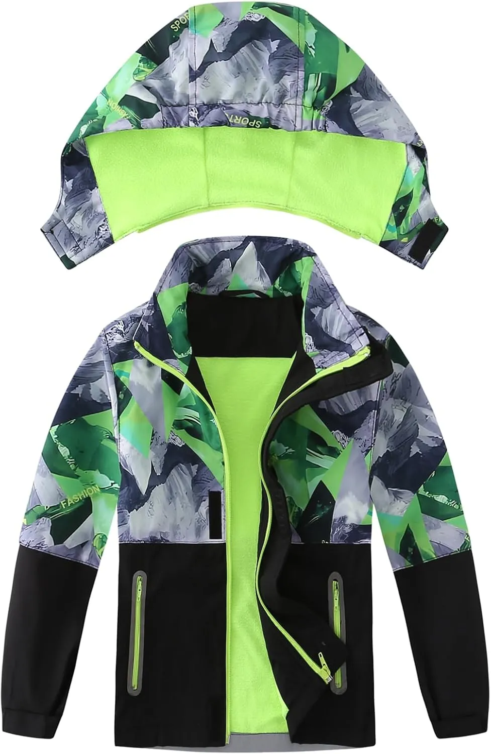 Boys Rain Jacket Lightweight Waterproof Hooded Fleece Lined Raincoat Windbreakers