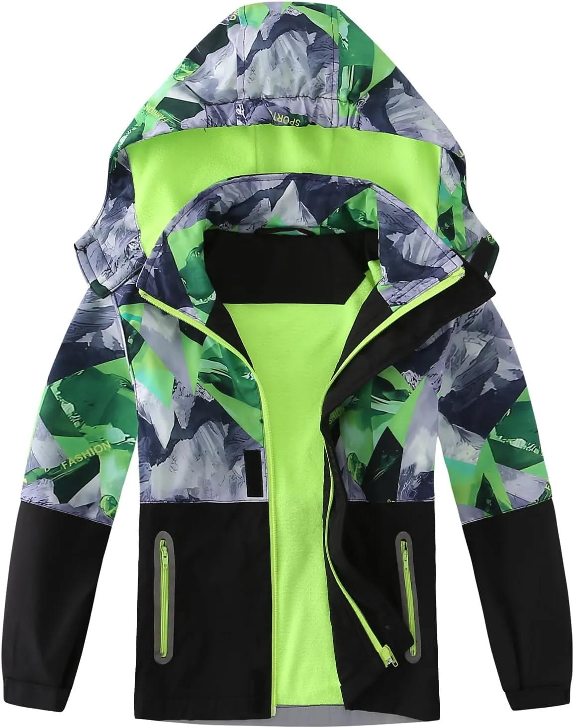 Boys Rain Jacket Lightweight Waterproof Hooded Fleece Lined Raincoat Windbreakers