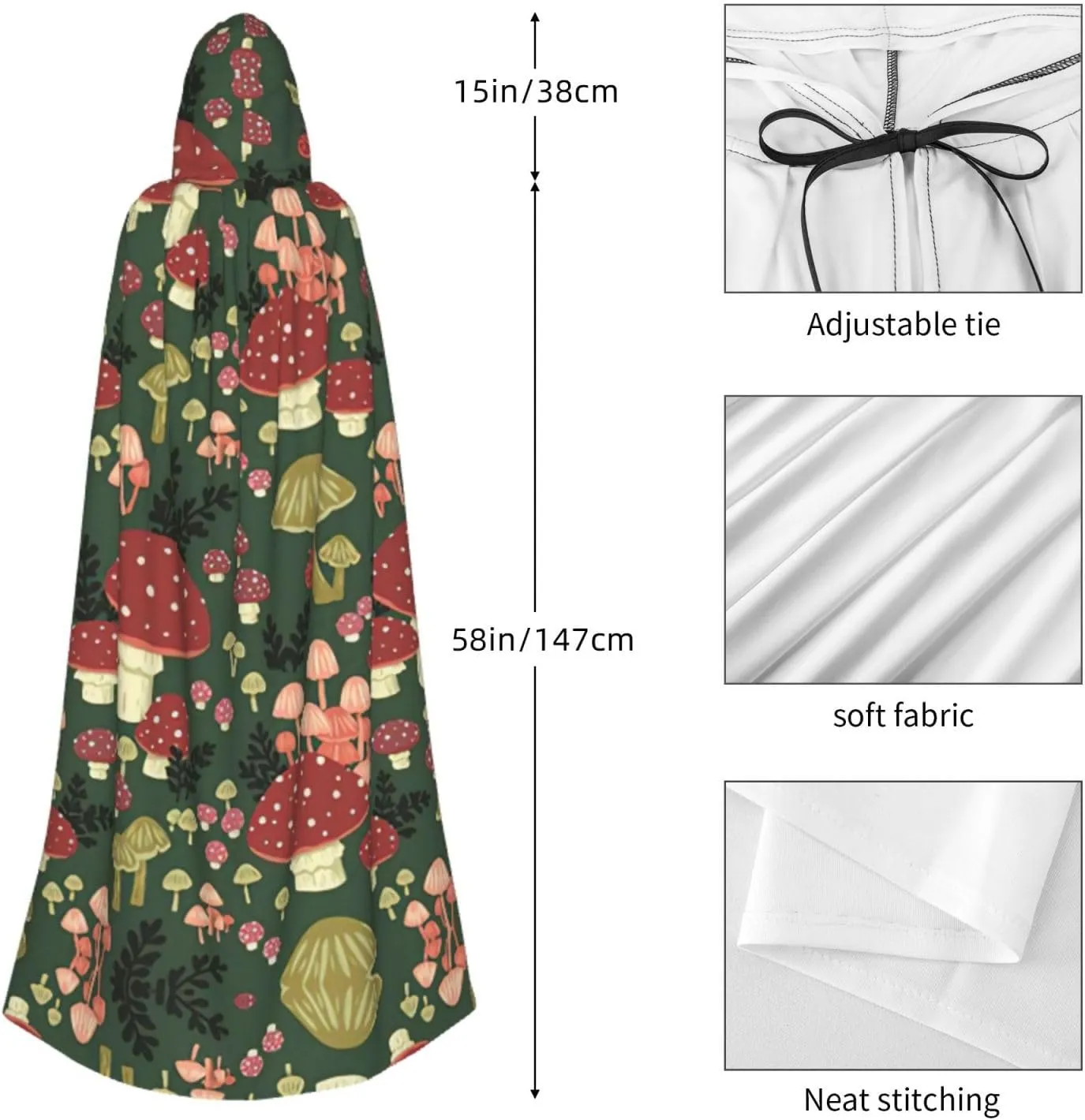 Bright Mushrooms Art Cape Cloak Adults Hooded Cloak For Women Men Halloween Costumes Christmas Cosplay