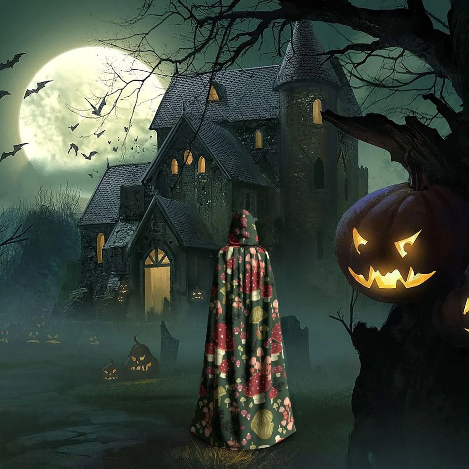 Bright Mushrooms Art Cape Cloak Adults Hooded Cloak For Women Men Halloween Costumes Christmas Cosplay