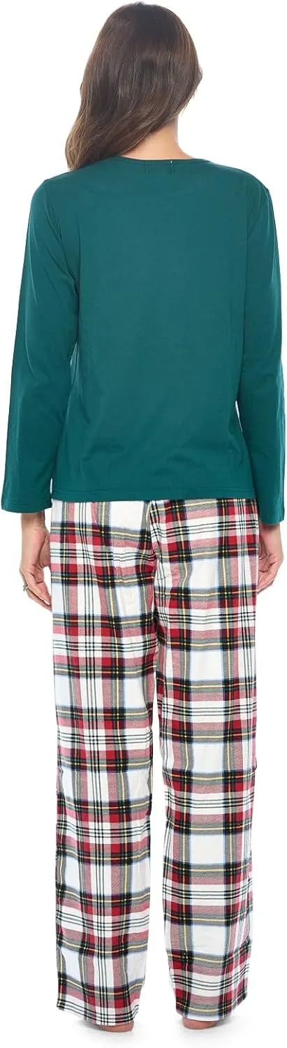 Casual Nights Women's Jersey Knit Long-Sleeve Top and Soft Flannel Bottom Pajama Set