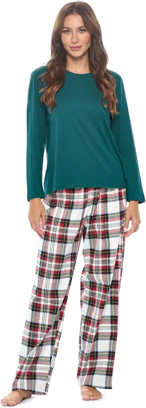 Casual Nights Women's Jersey Knit Long-Sleeve Top and Soft Flannel Bottom Pajama Set