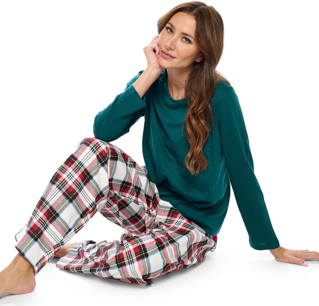 Casual Nights Women's Jersey Knit Long-Sleeve Top and Soft Flannel Bottom Pajama Set