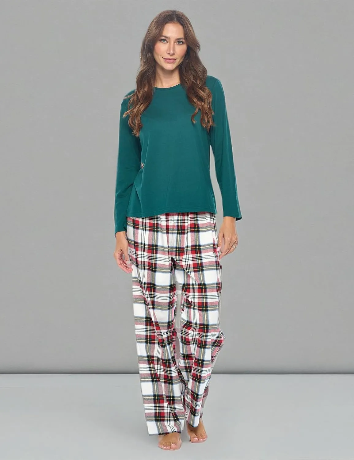 Casual Nights Women's Jersey Knit Long-Sleeve Top and Soft Flannel Bottom Pajama Set
