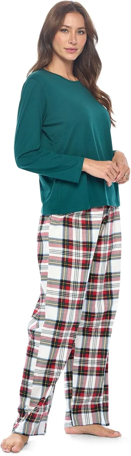 Casual Nights Women's Jersey Knit Long-Sleeve Top and Soft Flannel Bottom Pajama Set