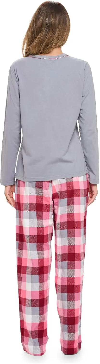 Casual Nights Women's Jersey Knit Long-Sleeve Top and Soft Flannel Bottom Pajama Set