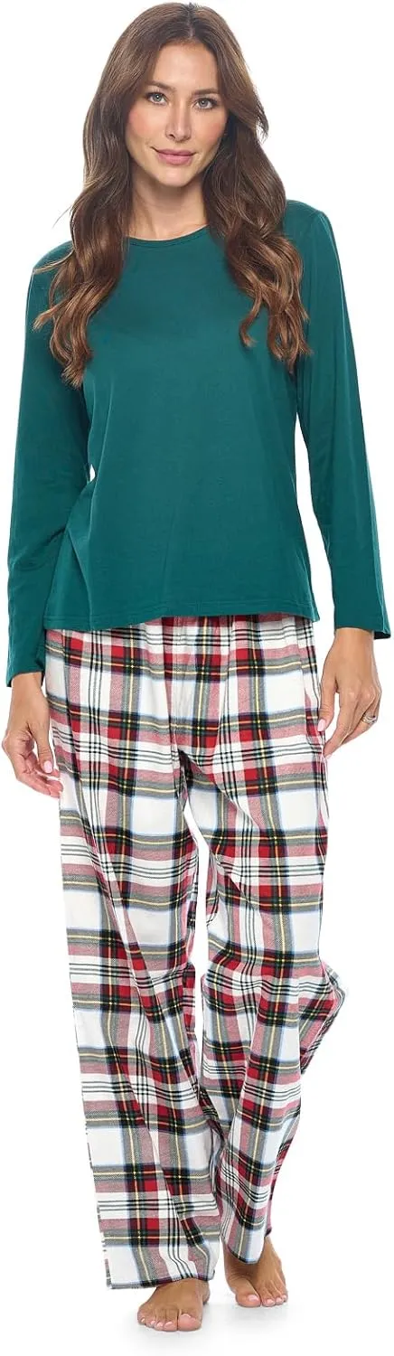 Casual Nights Women's Jersey Knit Long-Sleeve Top and Soft Flannel Bottom Pajama Set