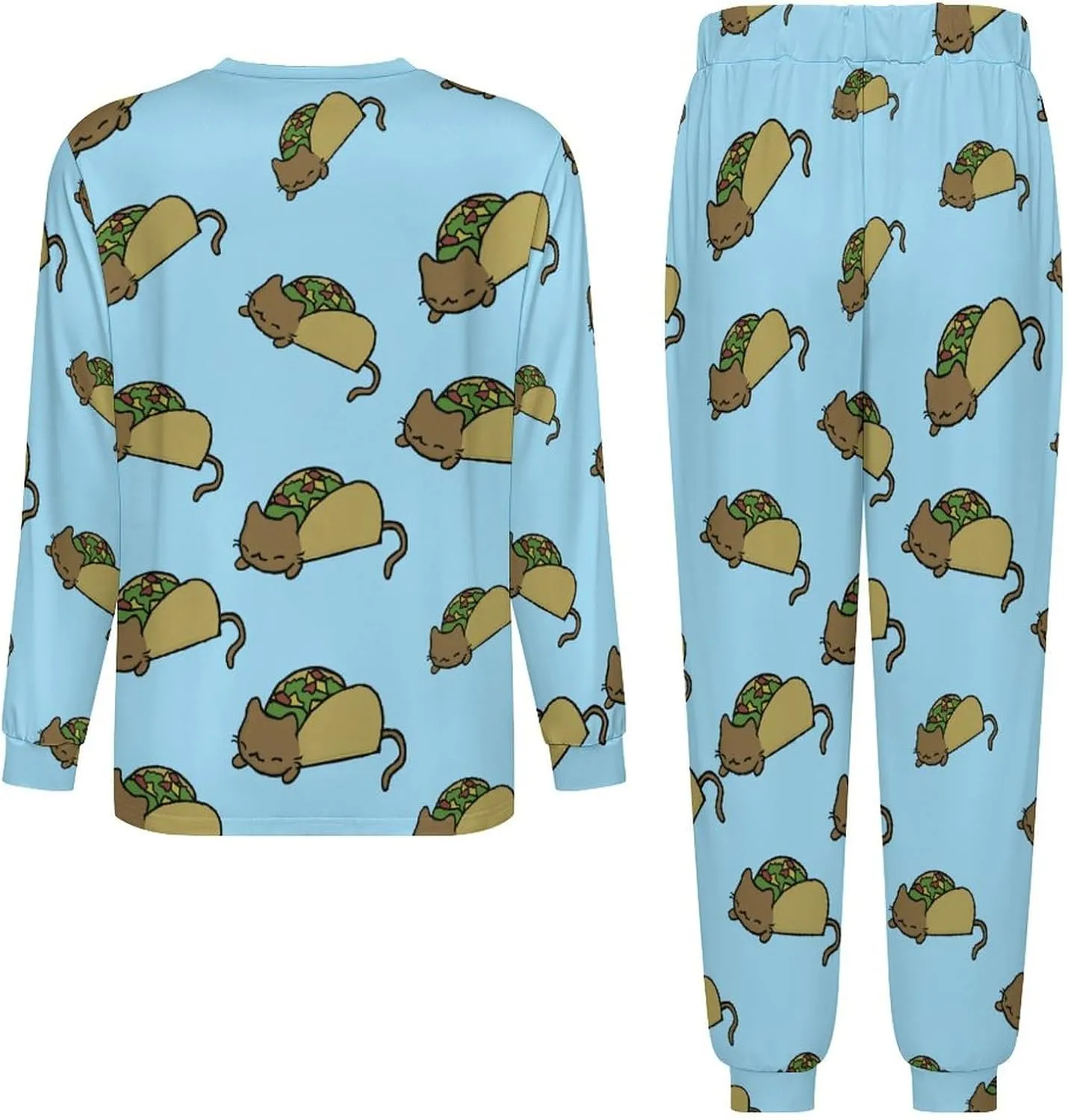 Cat Soft Men's Pajama Set Warm Sleepwear Loungewear Long Sleeve Top & Bottom PJs