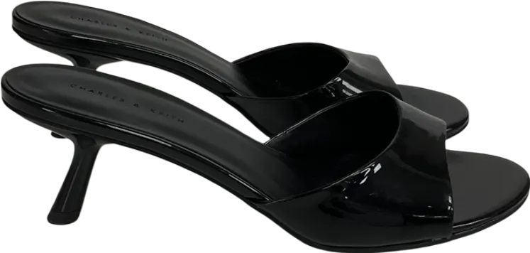Charles & Keith Patent Slant Heel Mules - Black Patent UK 5 EU 38 