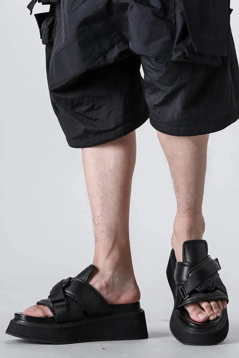 Coated Goat Suede Velcro Sandal