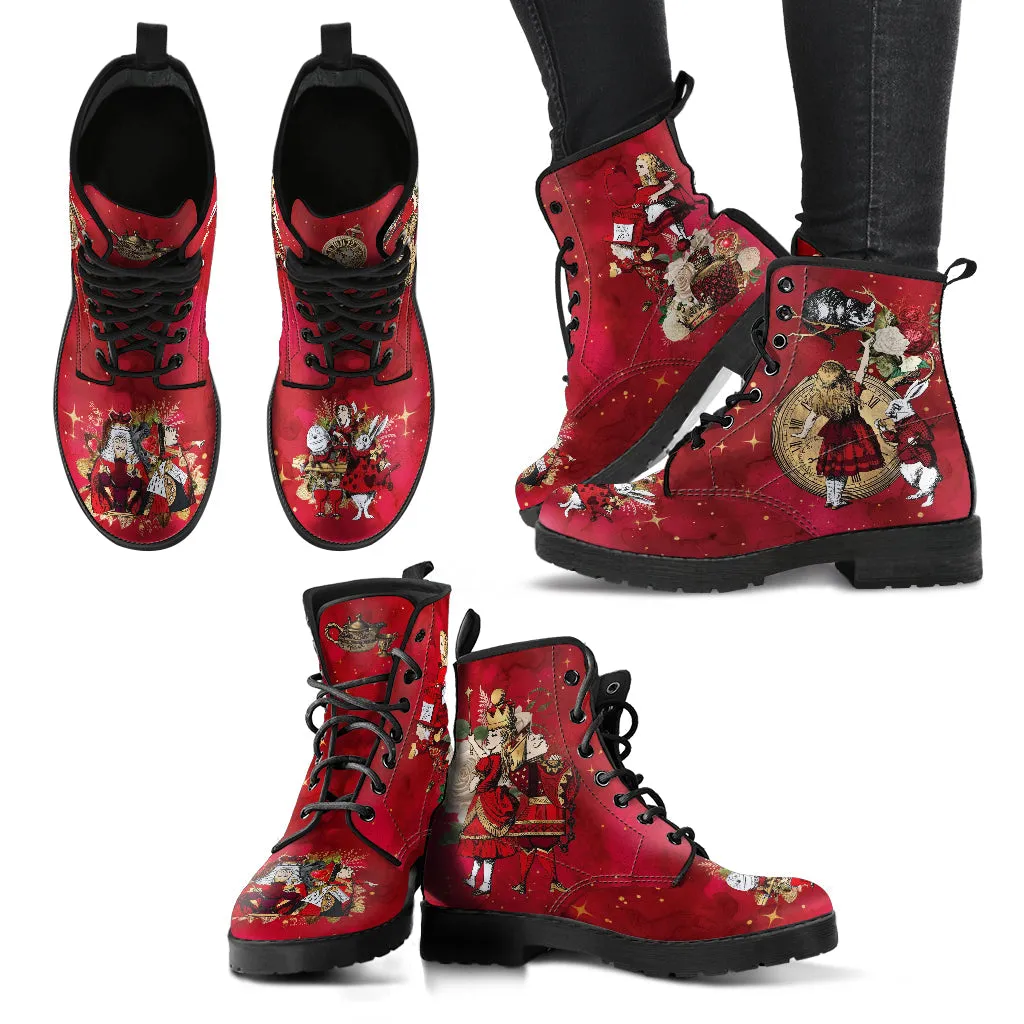 Combat Boots - Alice in Wonderland Gifts #114 Red Series, Birthday Gifts, Gift Idea, Women's Boots, Custom Shoes Boho, Aesthetic Shoes