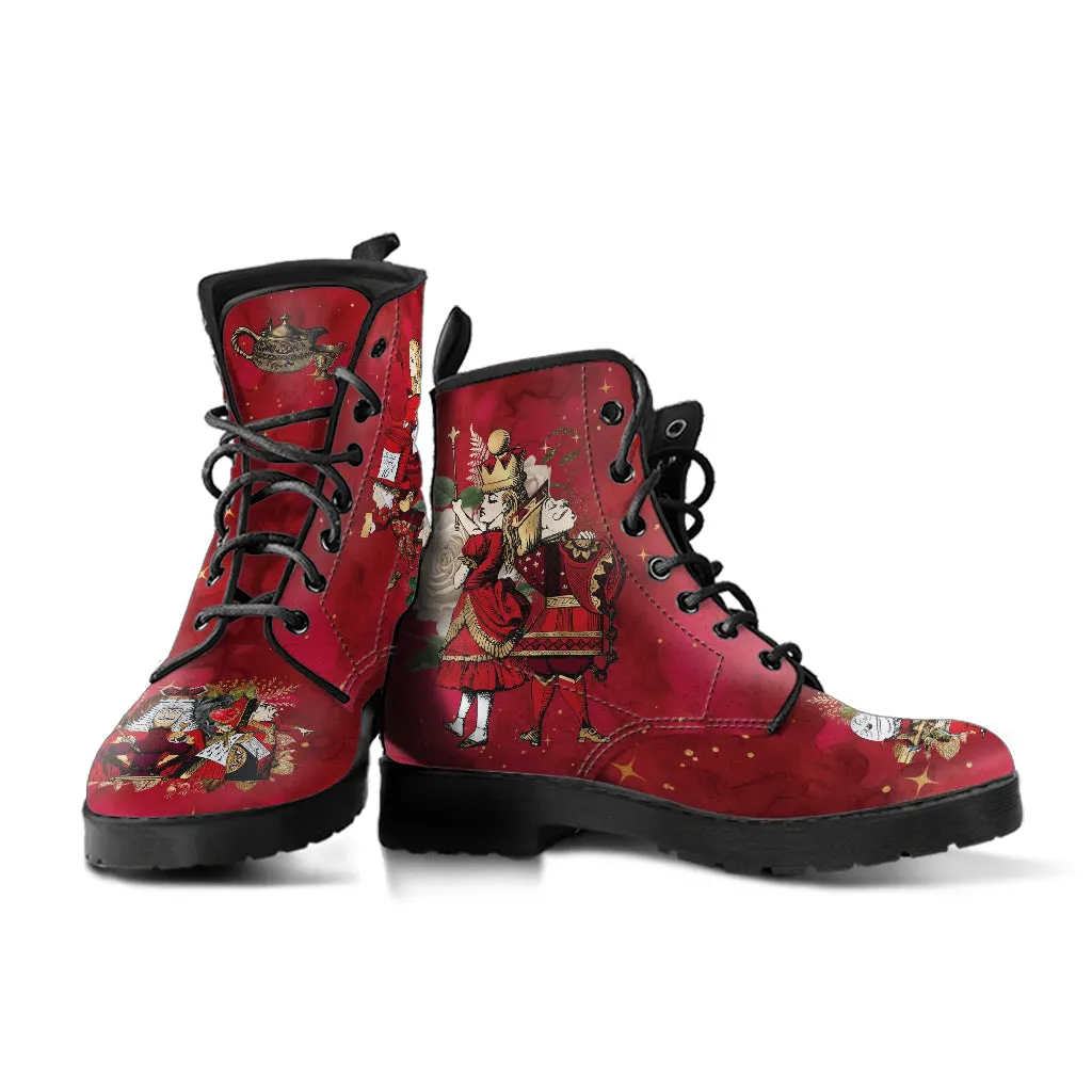 Combat Boots - Alice in Wonderland Gifts #114 Red Series, Birthday Gifts, Gift Idea, Women's Boots, Custom Shoes Boho, Aesthetic Shoes