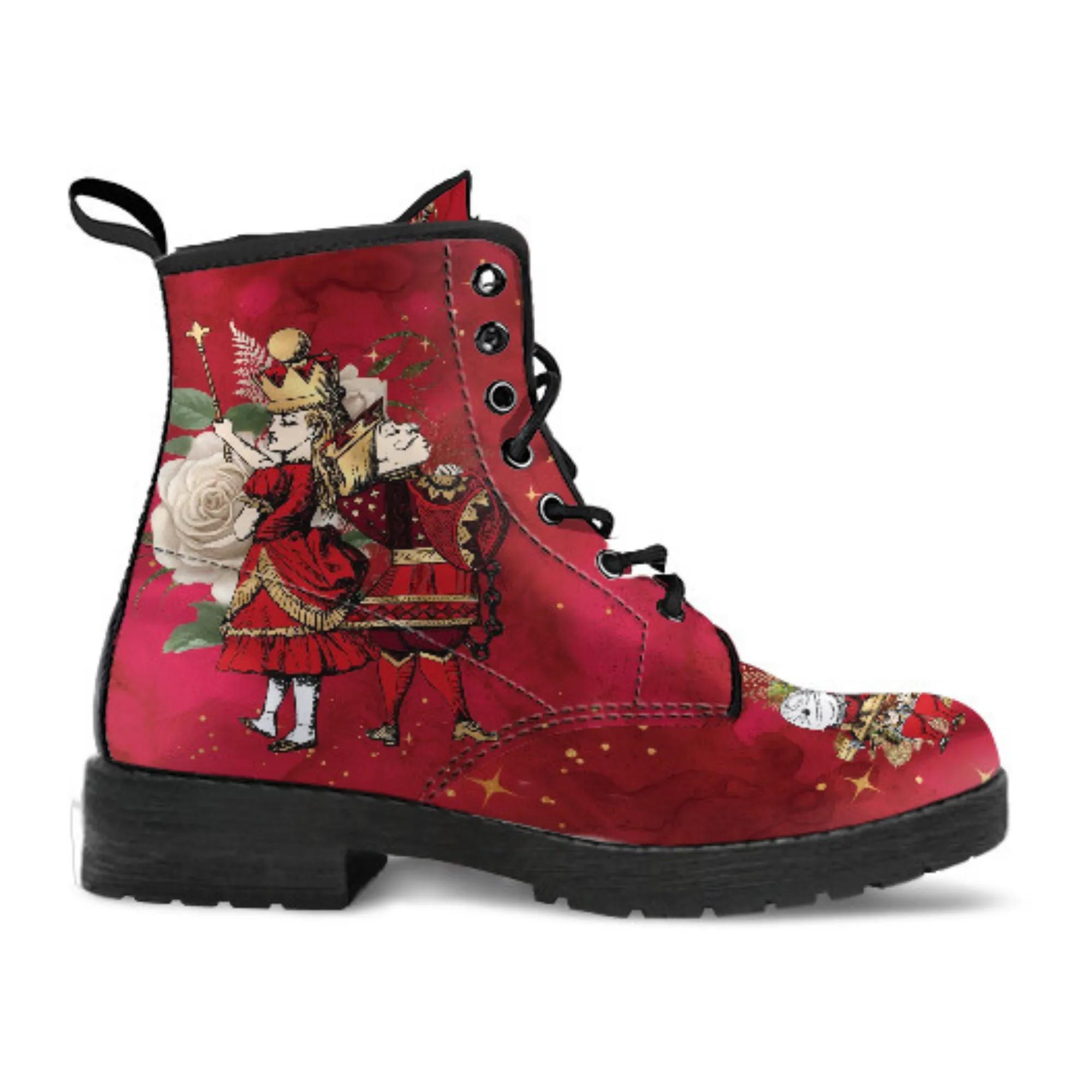 Combat Boots - Alice in Wonderland Gifts #114 Red Series, Birthday Gifts, Gift Idea, Women's Boots, Custom Shoes Boho, Aesthetic Shoes