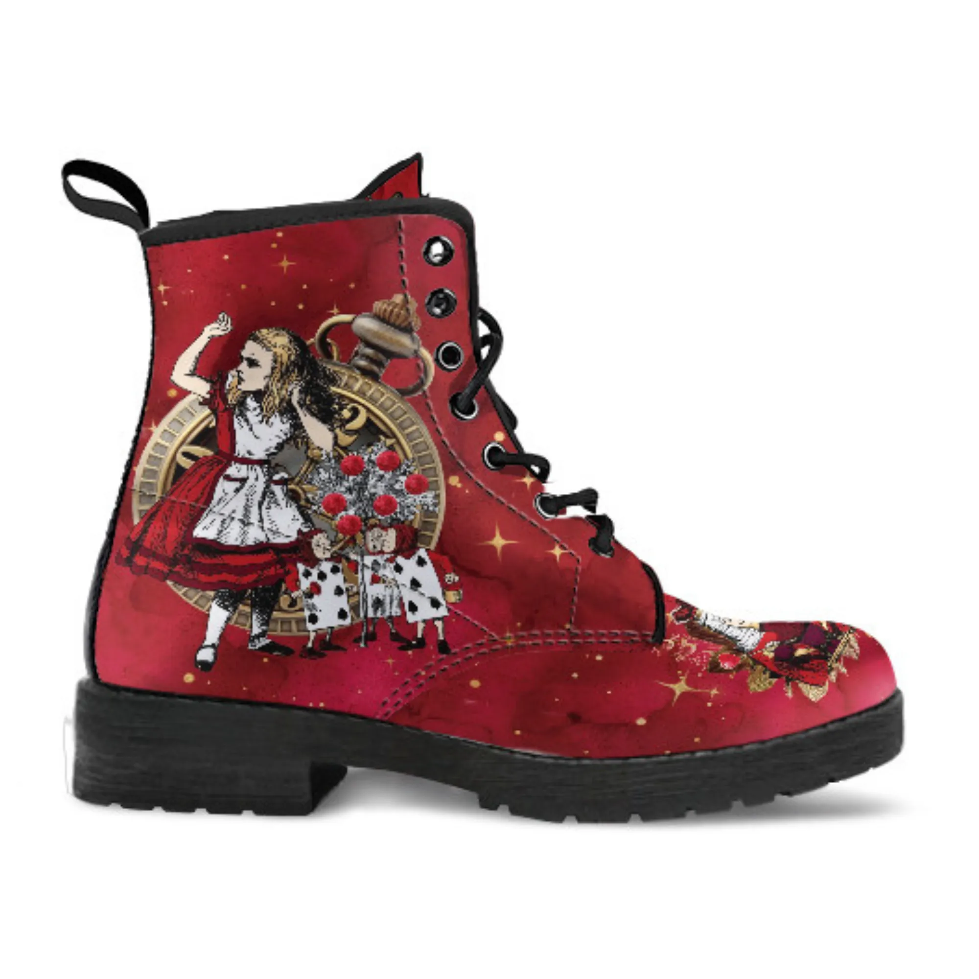 Combat Boots - Alice in Wonderland Gifts #114 Red Series, Birthday Gifts, Gift Idea, Women's Boots, Custom Shoes Boho, Aesthetic Shoes