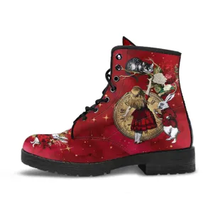 Combat Boots - Alice in Wonderland Gifts #114 Red Series, Birthday Gifts, Gift Idea, Women's Boots, Custom Shoes Boho, Aesthetic Shoes