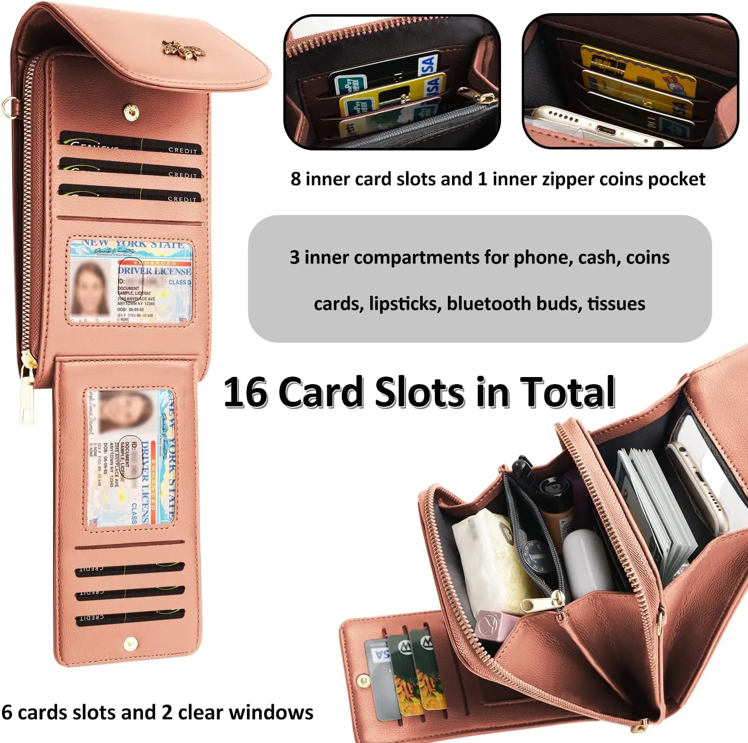CrossBody Bags with Touchscreen Cell Phone Purse Window Zipper Pocket,RFID Blocking Card Holder iPhone bag for Women