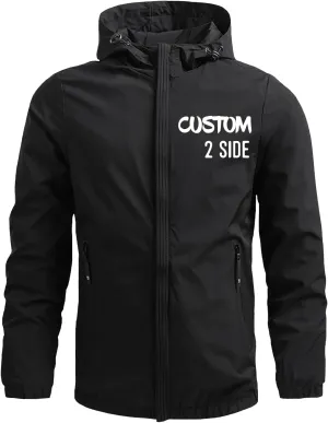 Custom Jacket for Men Lightweight Windbreaker Jacket Personalized Logo Text Zip Up Hooded Coat