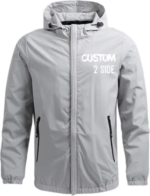 Custom Jacket for Men Lightweight Windbreaker Jacket Personalized Logo Text Zip Up Hooded Coat