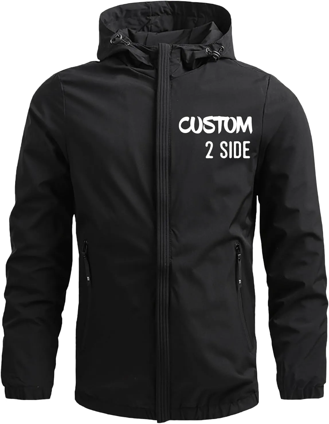 Custom Jacket for Men Lightweight Windbreaker Jacket Personalized Logo Text Zip Up Hooded Coat